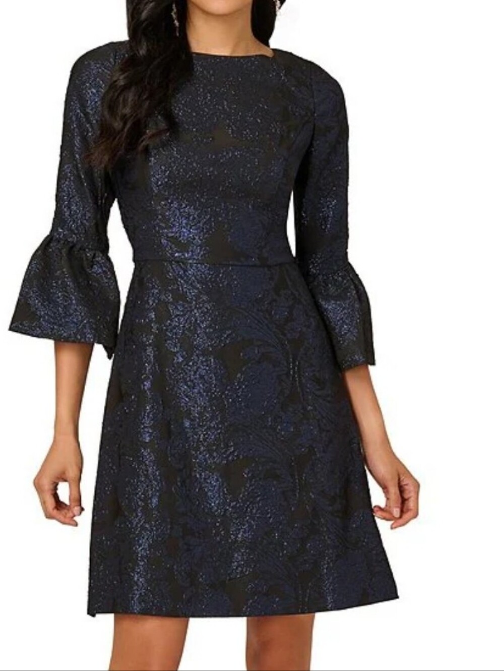 Adrianna Papell Jacquard Metallic Floral Print 3/4 Bell Sleeve  22W NWT